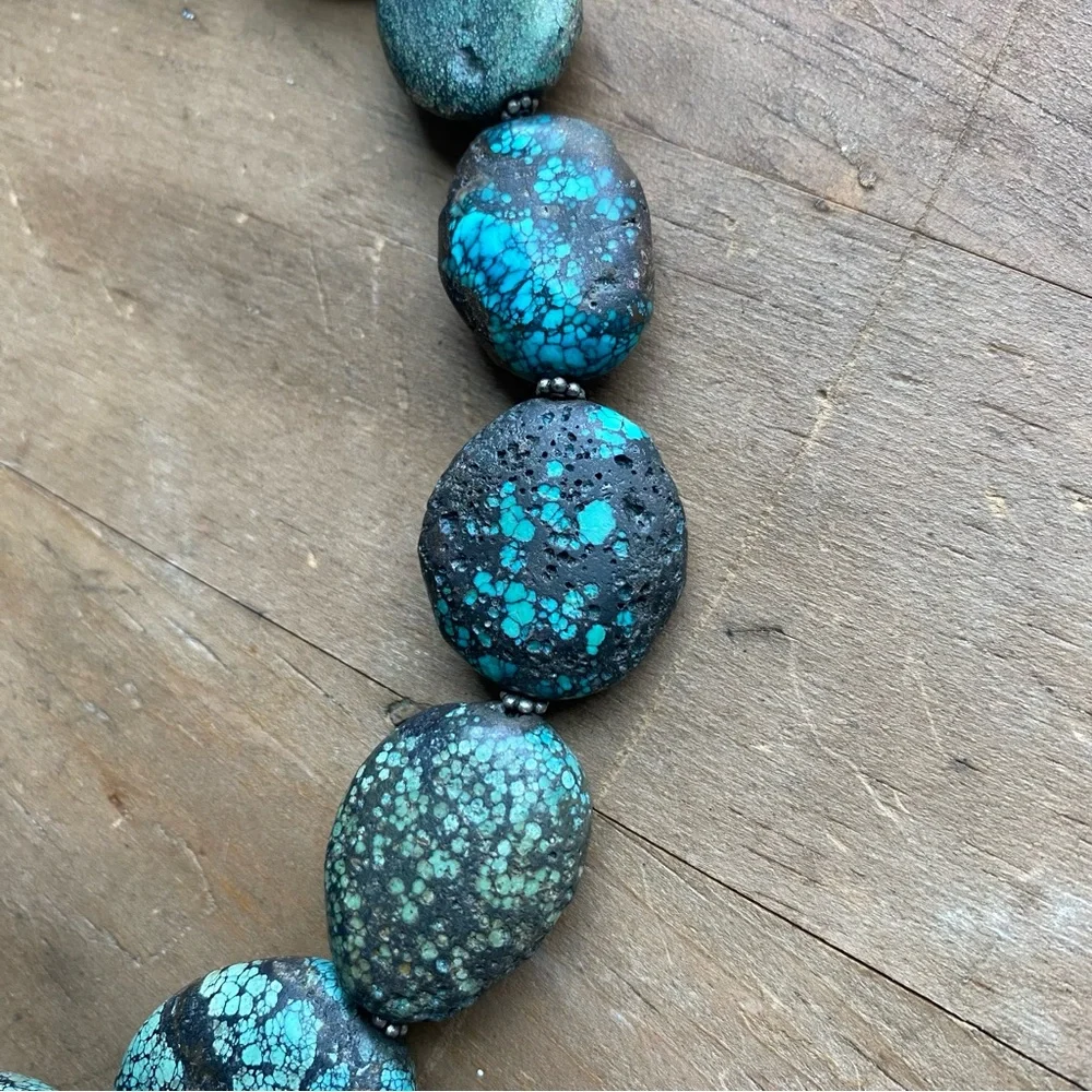 Raw Turquoise and Sterling Silver Necklace and Bracelet Set - Picture 9 of 14